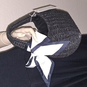 Straw Mini Bag With Bow-A New Day Black: Woven Paper Straw, Structured Shoulder